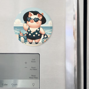 Schattige Varken in Polka Dot Zwempak op het stran Magneet