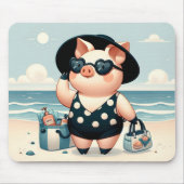 Schattige Varken in Polka Dot Zwempak op het stran Muismat (Voorkant)