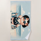 Schattige Varken in Polka Dot Zwempak op het stran Strandlaken (Voorkant)