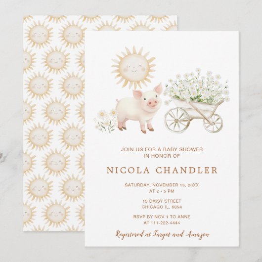 Schattige varken kruiwagen Baby shower Kaart (Voorkant / Achterkant)