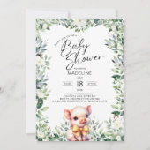 Schattige varken met boog Baby shower uitnodiging (Voorkant)