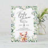 Schattige varken met boog Baby shower uitnodiging (Staand voorkant)