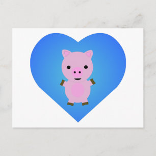 Schattige Varken met een Blauw Hart in Achtergrond Briefkaart