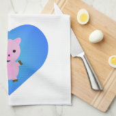 Schattige Varken met een Blauw Hart in Achtergrond Theedoek (Quarter Fold)