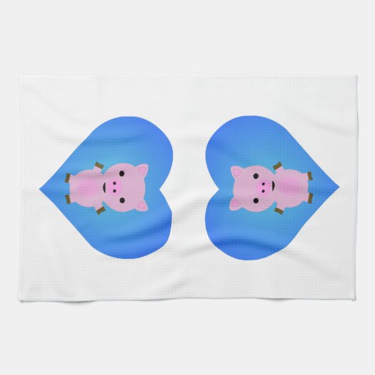 Schattige Varken met een Blauw Hart in Achtergrond Theedoek (Horizontaal)