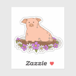 Schattige varken met Flowers Laptop Sticker