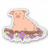 Schattige varken met Flowers Laptop Sticker (Voorkant)