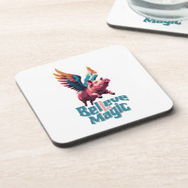 Schattige Varken met Kleurrijke vleugels | Geloof  Bier Onderzetter