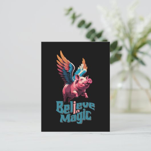 Schattige Varken met Kleurrijke vleugels | Geloof  Briefkaart (Staand voorkant)