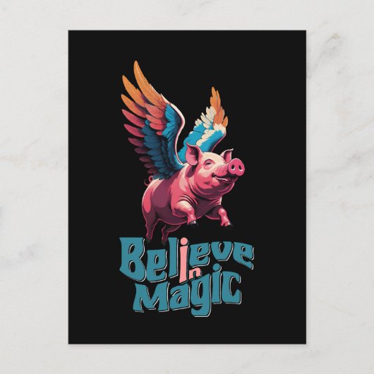Schattige Varken met Kleurrijke vleugels | Geloof Briefkaart (Voorkant)