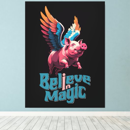 Schattige Varken met Kleurrijke vleugels | Geloof  Canvas Afdruk (Insitu (Houten vloer))