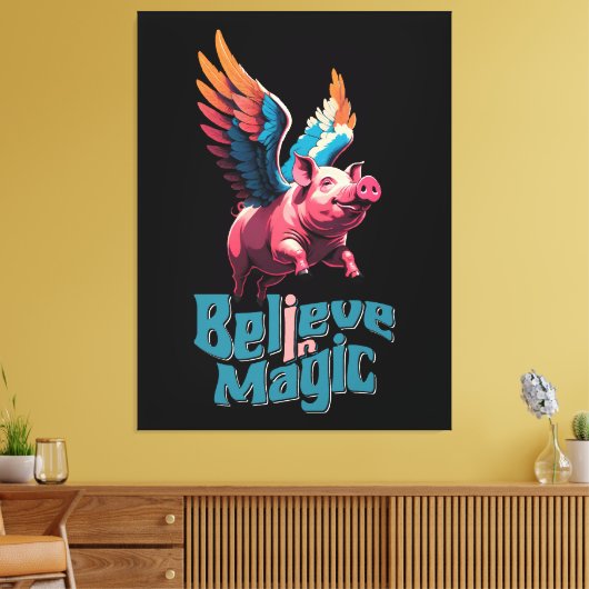 Schattige Varken met Kleurrijke vleugels | Geloof  Canvas Afdruk (Insitu (Woonkamer))