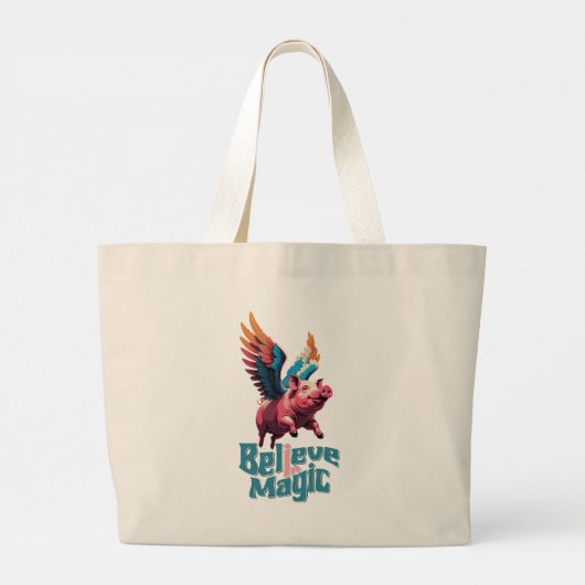 Schattige Varken met Kleurrijke vleugels | Geloof  Grote Tote Bag (Achterkant)