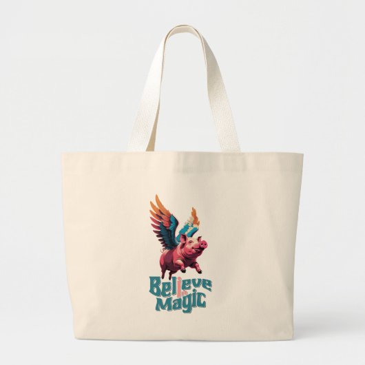 Schattige Varken met Kleurrijke vleugels | Geloof  Grote Tote Bag (Voorkant)