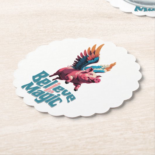 Schattige Varken met Kleurrijke vleugels | Geloof  Kartonnen Onderzetters (Gekanteld)