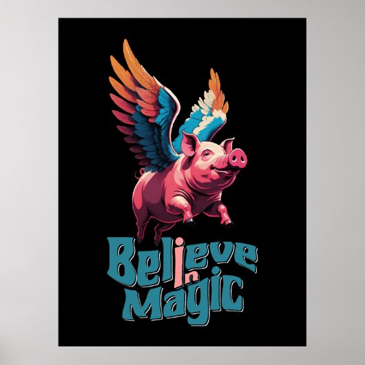 Schattige Varken met Kleurrijke vleugels | Geloof Poster (Voorkant)