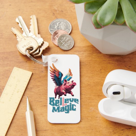 Schattige Varken met Kleurrijke vleugels | Geloof  Sleutelhanger (Bureau)