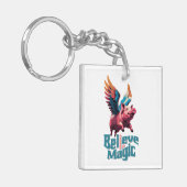 Schattige Varken met Kleurrijke vleugels | Geloof Sleutelhanger (Voorkant Links)