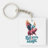 Schattige Varken met Kleurrijke vleugels | Geloof Sleutelhanger (Voorkant)