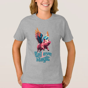 Schattige Varken met Kleurrijke vleugels   Geloof  T-shirt