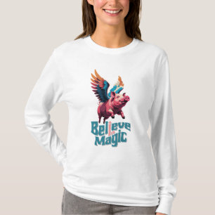 Schattige Varken met Kleurrijke vleugels Geloof T-shirt