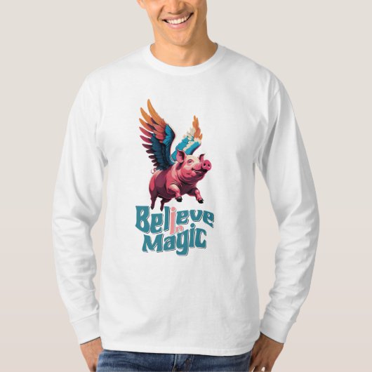 Schattige Varken met Kleurrijke vleugels | Geloof  T-shirt (Voorkant)
