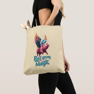 Schattige Varken met Kleurrijke vleugels Geloof Tote Bag