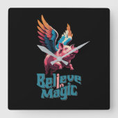 Schattige Varken met Kleurrijke vleugels | Geloof  Vierkante Klok (Voorkant)