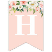 Schattige varken met roze bloemetjes Happy Birthda Vlaggetjes (Tweede vlag)