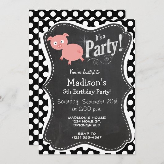 Schattige varken op zwarte en witte stippen kaart (Voorkant / Achterkant)