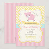 Schattige Varken / Piggy Pastel Verjaardagsuitnodi Kaart (Voorkant / Achterkant)