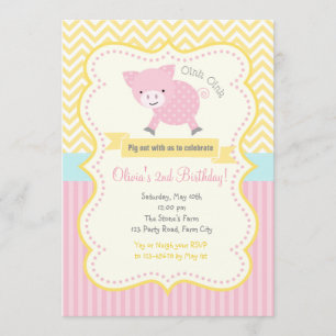 Schattige Varken / Piggy Pastel Verjaardagsuitnodi Kaart