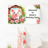 Schattige Varken Roze Barnyard Verjaardagsbanner Spandoek (Insitu)