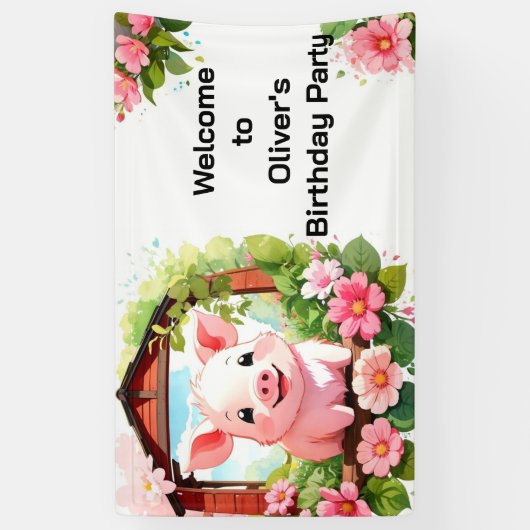 Schattige Varken Roze Barnyard Verjaardagsbanner Spandoek (Verticaal)