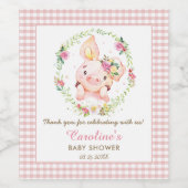 Schattige Varken Roze Bloemen Baby shower Verjaard Wijn Etiket (Enkel label)