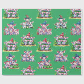 Schattige Varkens op Groene Kerst Gift Wrap Cadeaupapier (Vlak)