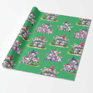 Schattige Varkens op Groene Kerst Gift Wrap Cadeaupapier