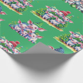 Schattige Varkens op Groene Kerst Gift Wrap Cadeaupapier (Hoek)
