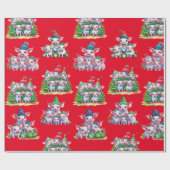 Schattige Varkens op Rode Kerstcadeauverpakking Cadeaupapier (Vlak)