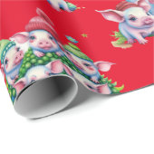 Schattige Varkens op Rode Kerstcadeauverpakking Cadeaupapier (Rol Hoek)