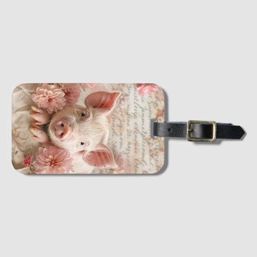 Schattige Varkensblos Roze Bloemen Bagagelabel (Voorkant (horizontaal))