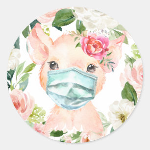 Schattige Varkensdragend Masker met Blush Pink Flo Ronde Sticker