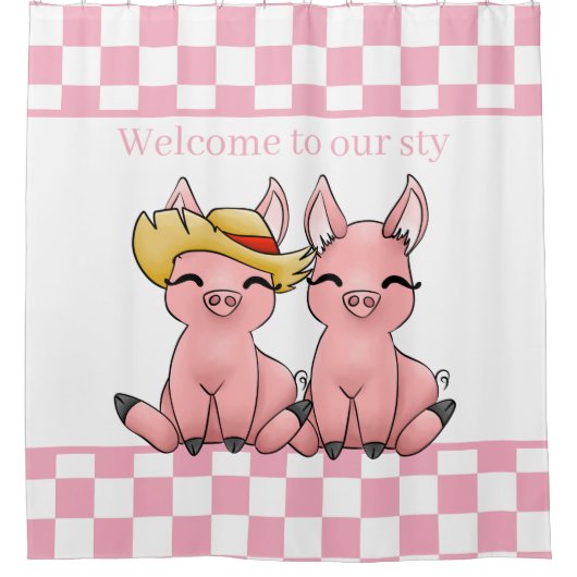 schattige varkensliefhebbers voegen tekst toe douchegordijn (Voorkant)