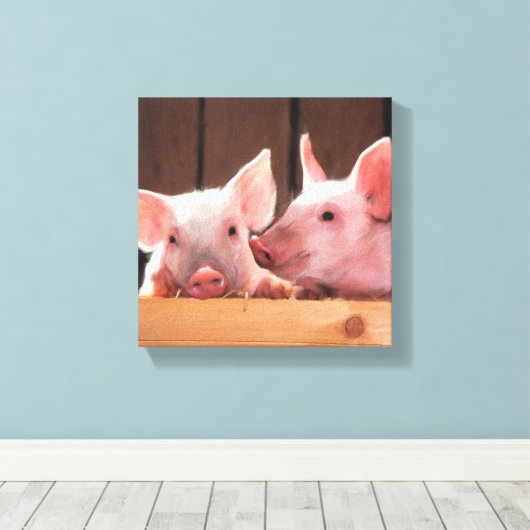 Schattige Varkenspaar Canvas Afdruk (Insitu (Houten vloer))