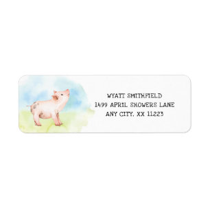 Schattige varkensretouradres, boerenerf, boerderij etiket
