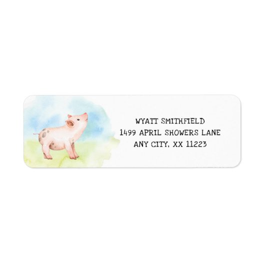 Schattige varkensretouradres, boerenerf, boerderij etiket (Voorkant)