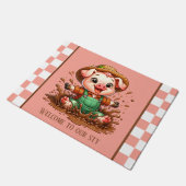 Schattige varkensstal welkom tekst toevoegen deurmat (Schuin)