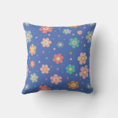 Schattige veelkleurig bloemmotief op blauw kussen (Achterkant)