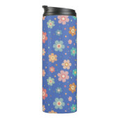 Schattige veelkleurig bloemmotief op blauw thermosbeker (Geroteerd rechts)