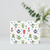 Schattige veelkleurig Robots Kinder Robot Pattern Briefkaart (Staand voorkant)